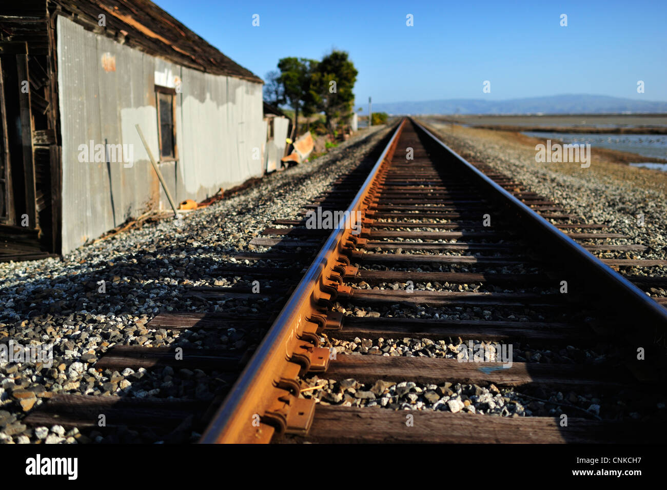 Amtrak tracks in the town of Alviso, San Jose CA Stock Photo