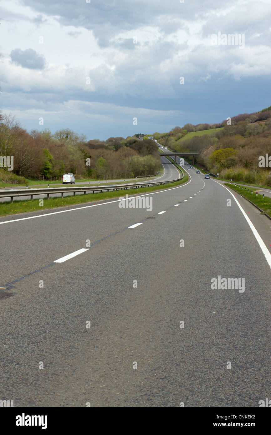 The A30 dual carriageway road in Devon, England. Stock Photo