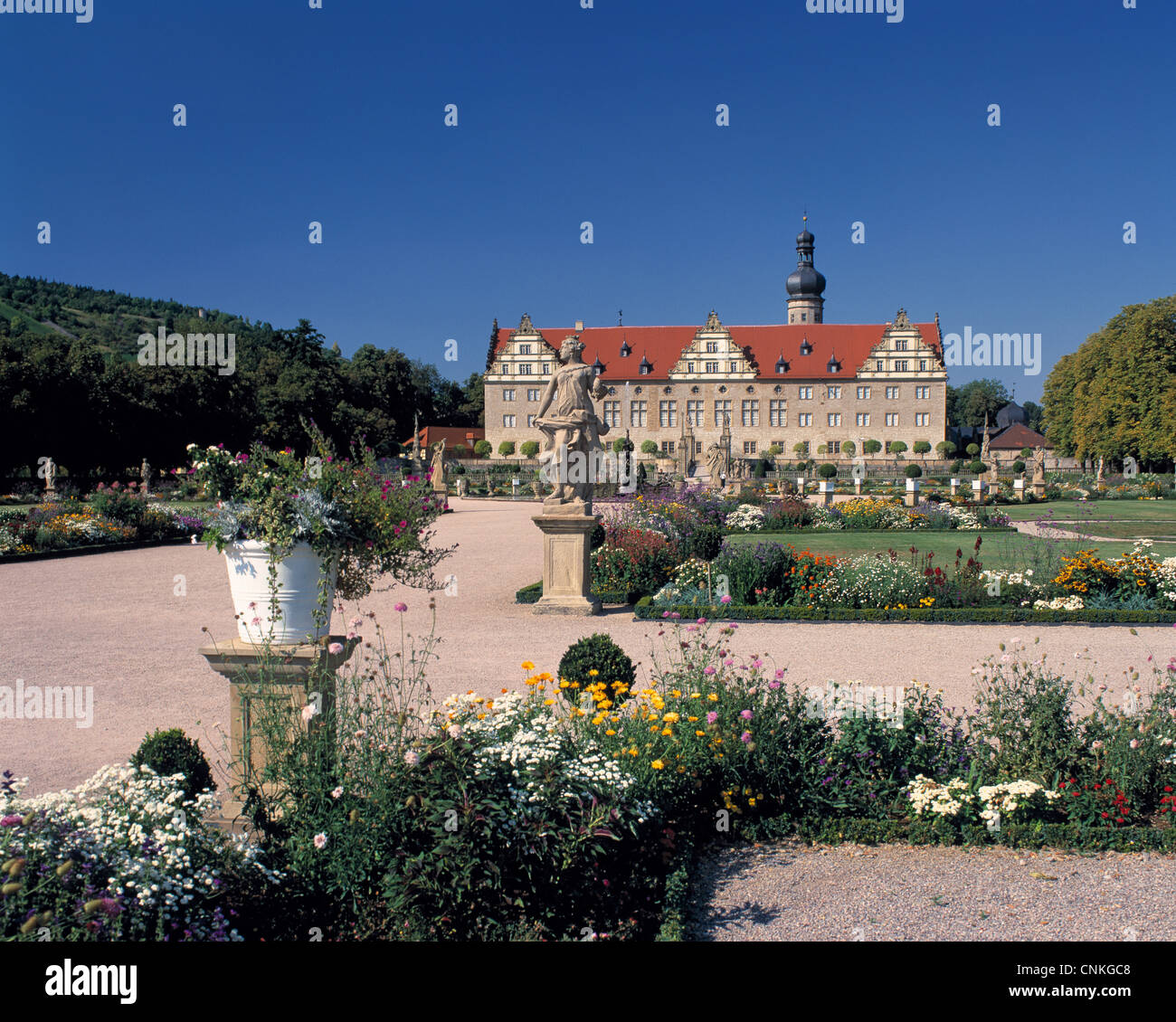 Renaissanceschloss und Schlosspark in Weikersheim, Taubertal, Baden-Wuerttemberg Stock Photo