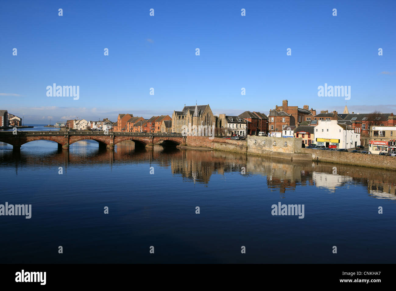 New Bridge reflected in the River Ayr in the Scottish town of Ayr Stock