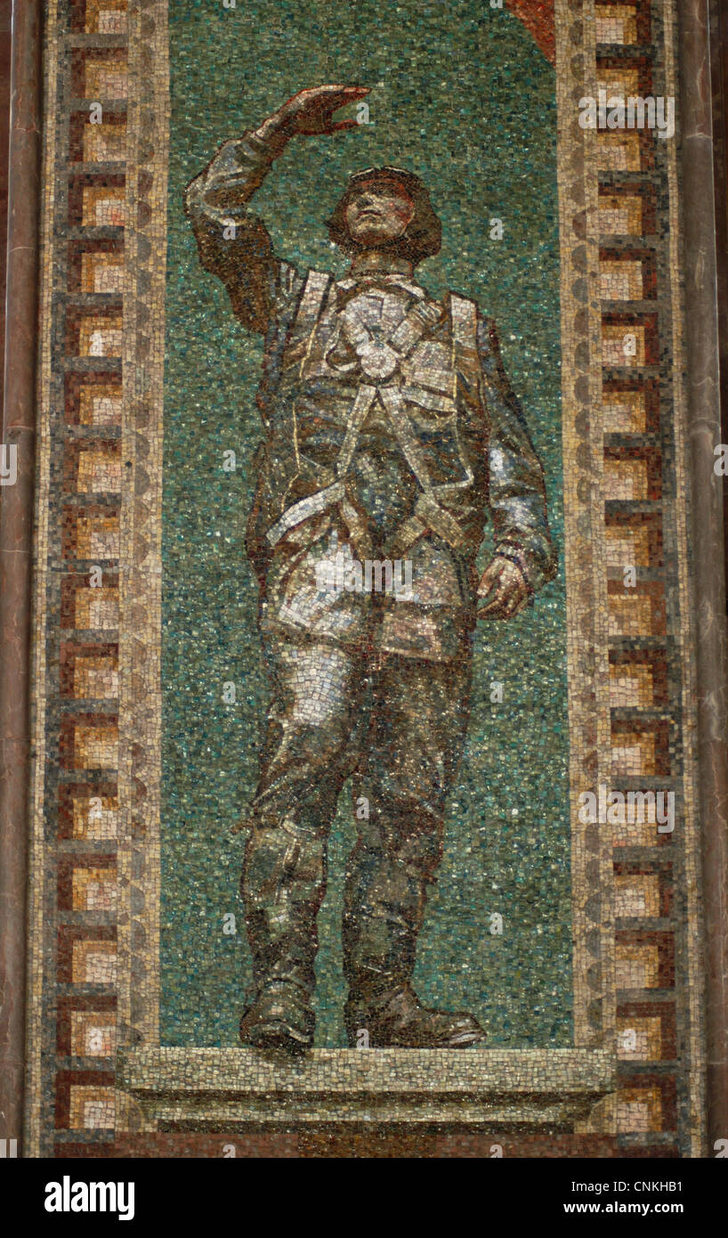 Soviet paratrooper. Mosaic by Vladimir Sychra in Red Army Hall in the National Monument in Vitkov in Prague, Czech Republic. The photo was taken in September 2003 before the last reconstruction of the National Monument for the exhibition place of the National Museum. Stock Photo