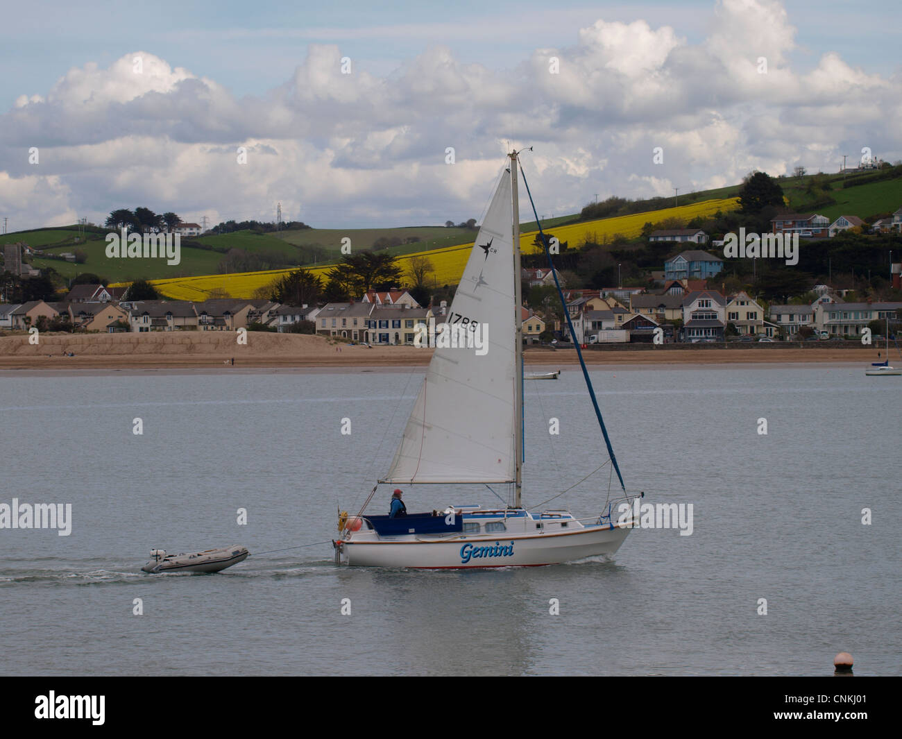 Yacht coming past Instow, Devon, UK Stock Photo