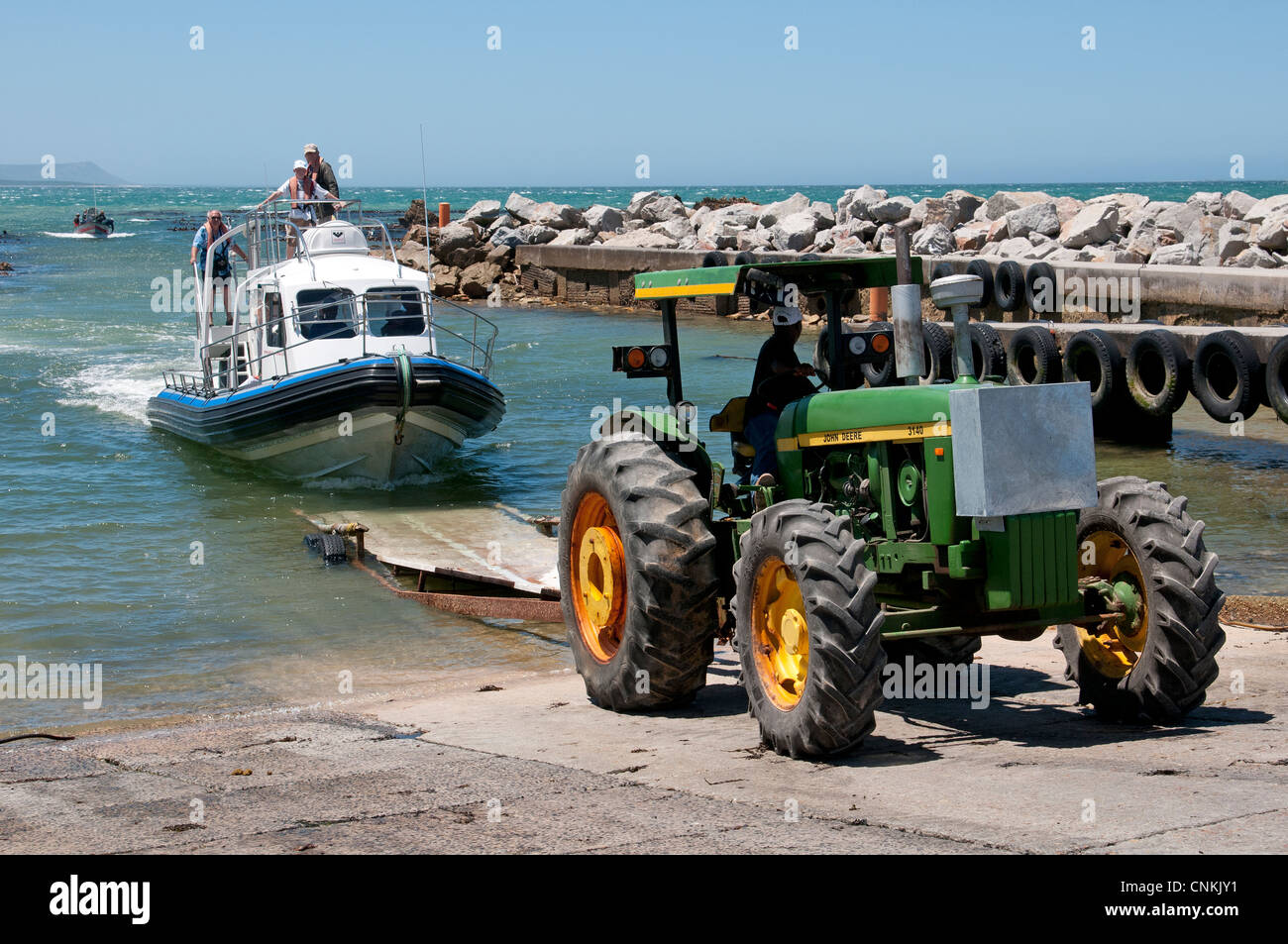 Whale & shark watching trip boat on the slipway at Kleinbaai Western Cape South Africa Stock Photo