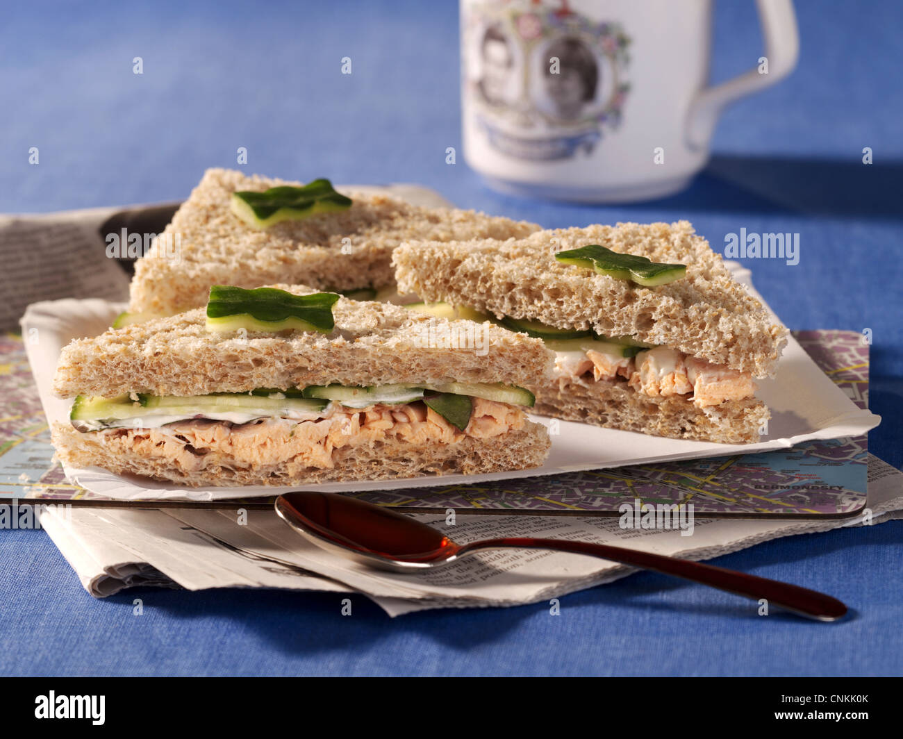 Sandwich with salmon and cucumber Stock Photo