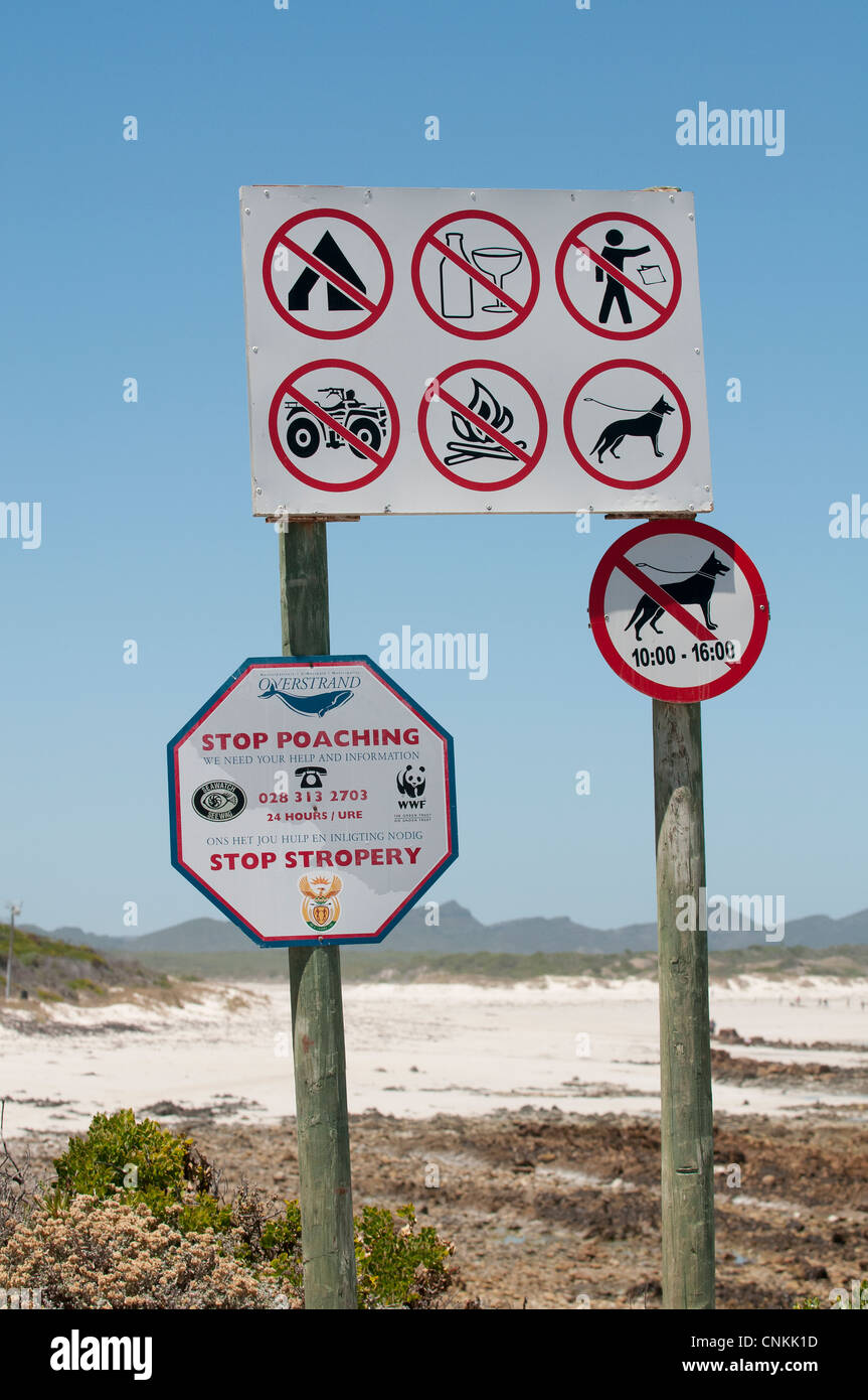 Warning signs on the coast Western cape South Africa Stock Photo - Alamy