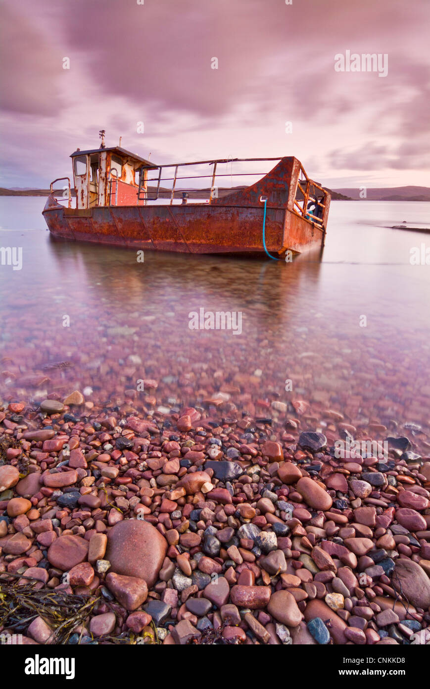 Rusty wrecked boat at Aultbea Loch Ewe Wester Ross Scotland UK GB Europe Stock Photo