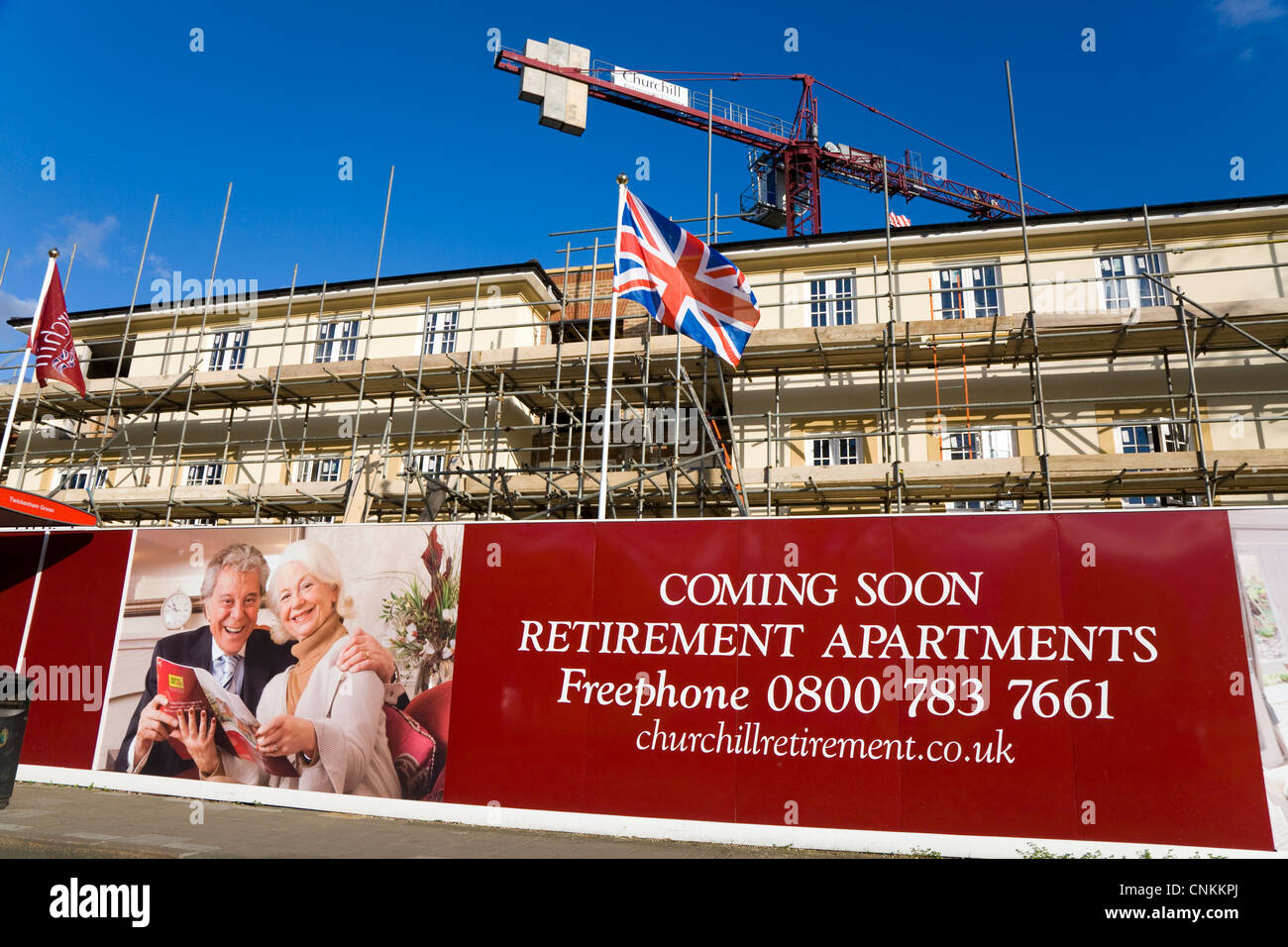 Exterior of newbuild / new build / building retirement living apartment block / apartments for retired OAP senior old people. UK Stock Photo