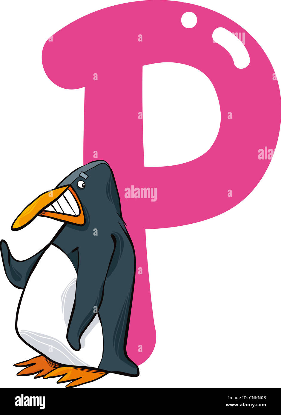 cartoon illustration of P letter for penguin Stock Photo