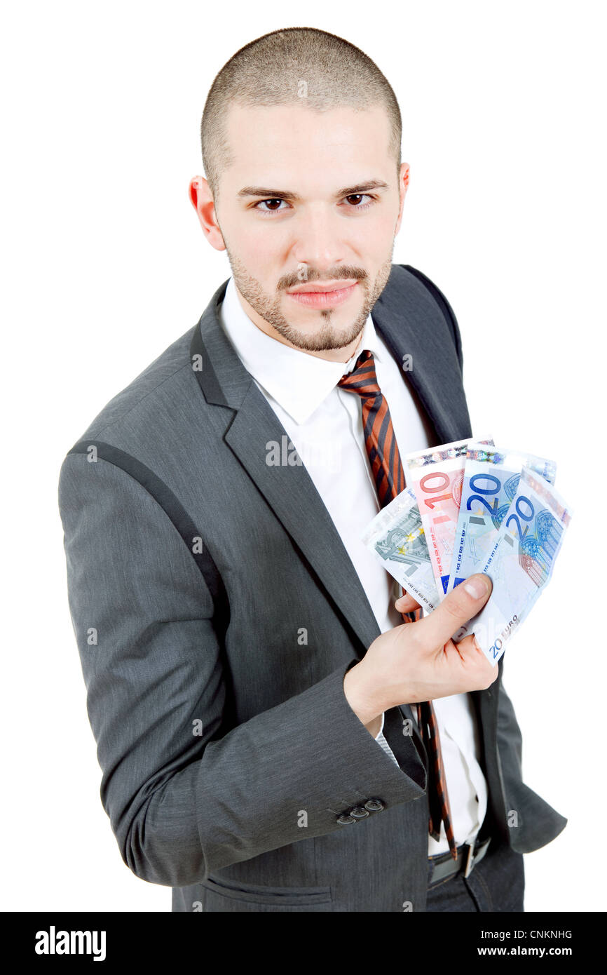 happy young business man with money, isolated Stock Photo - Alamy