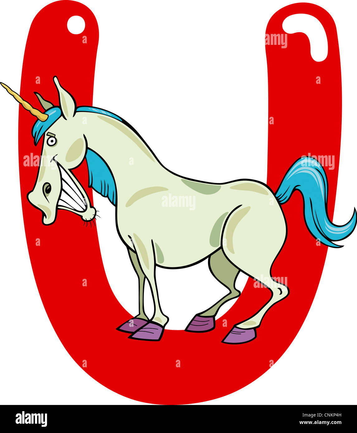 cartoon illustration of U letter for unicorn Stock Photo