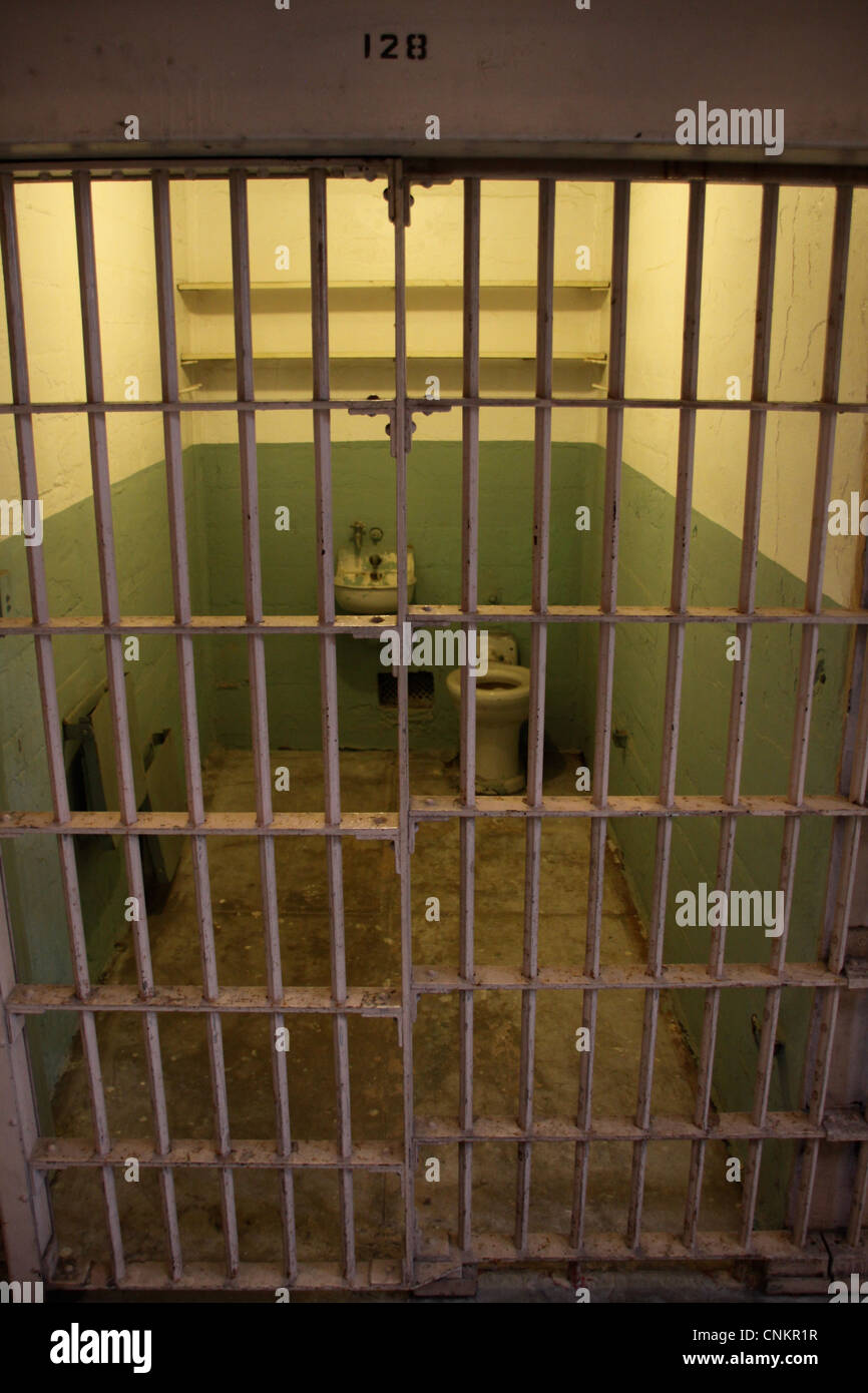 San Francisco Alcatraz prison cell, empty, toilet sink Stock Photo
