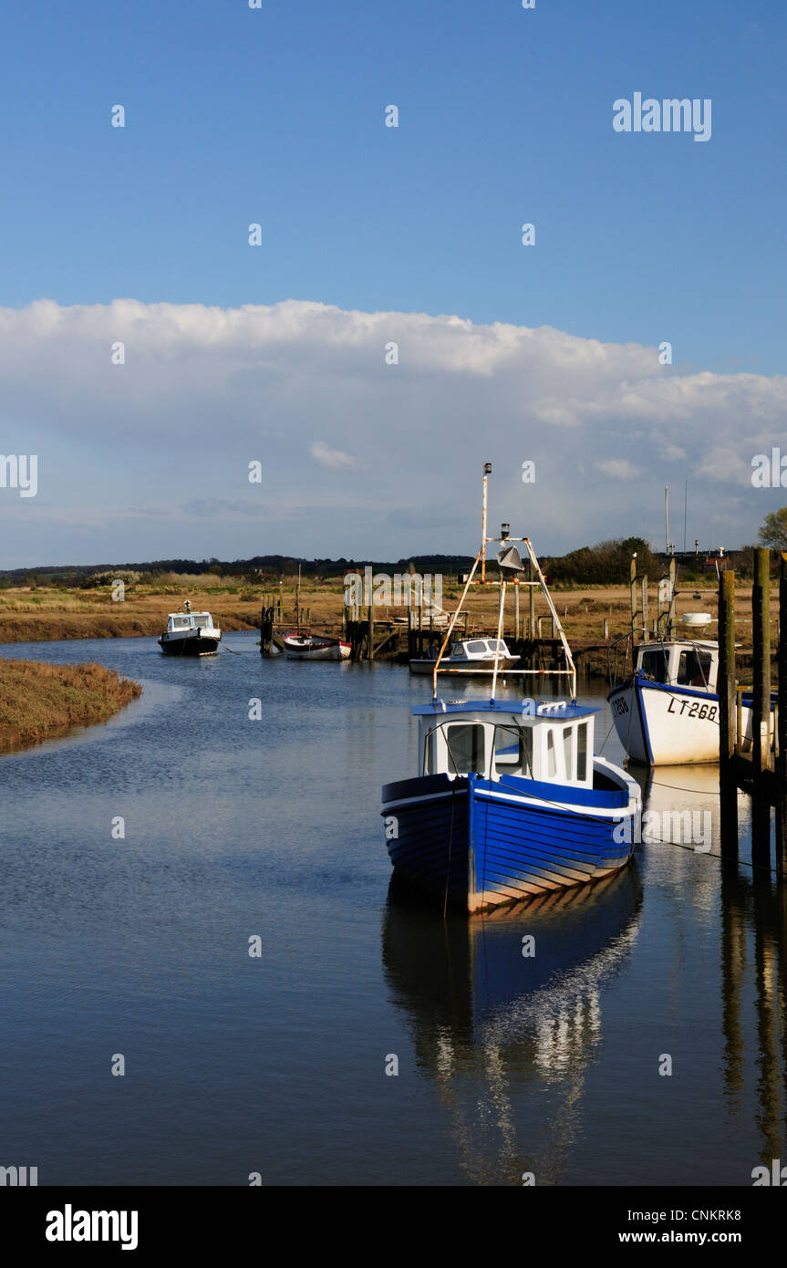Boats in The Harbour, Thornham, Norfolk, England, UK Stock Photo