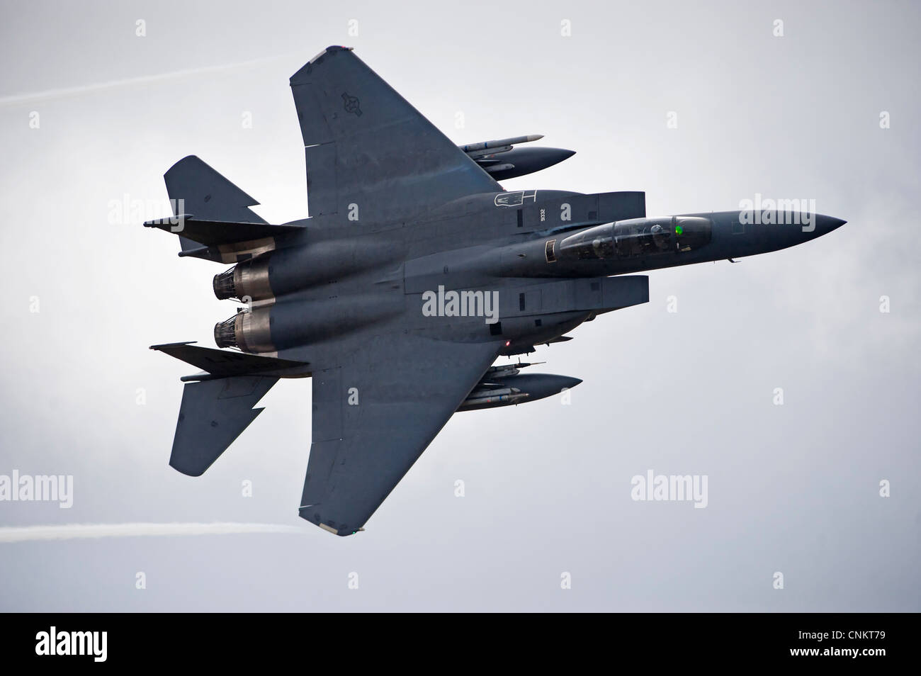 F-15E low level in north Wales mach loop. Stock Photo