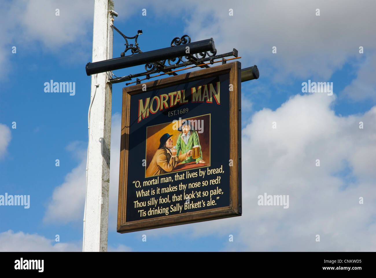 Sign for the Mortal Man pub in the village of Troutbeck, Lake District National Park, Cumbria, England UK Stock Photo