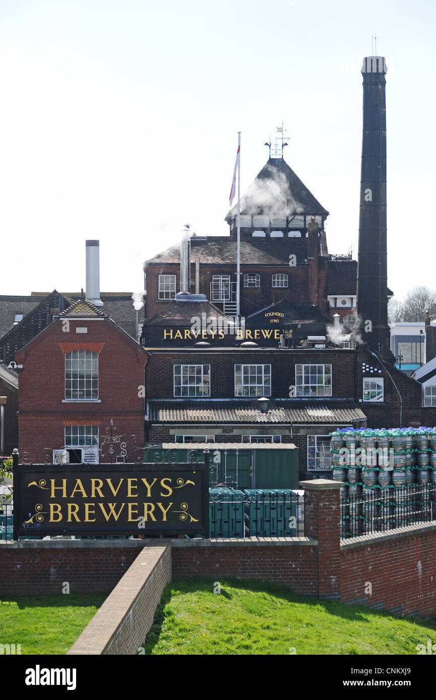 Lewes Town Centre East Sussex UK Harveys Brewery on the banks of the River Ouse Stock Photo