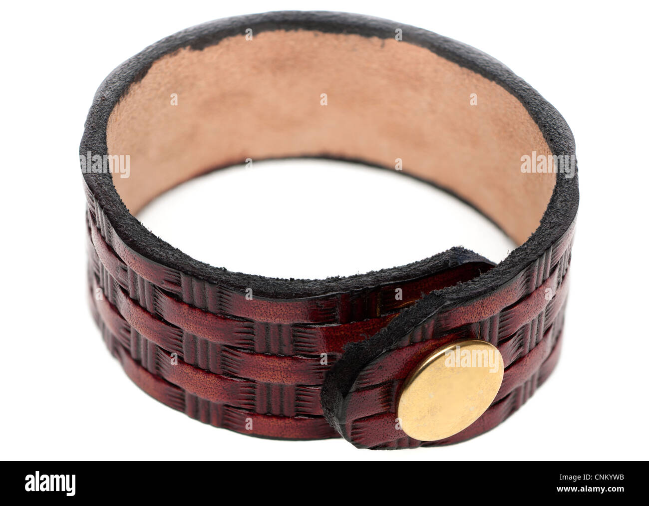 Brown leather press stud wrist band Stock Photo Alamy