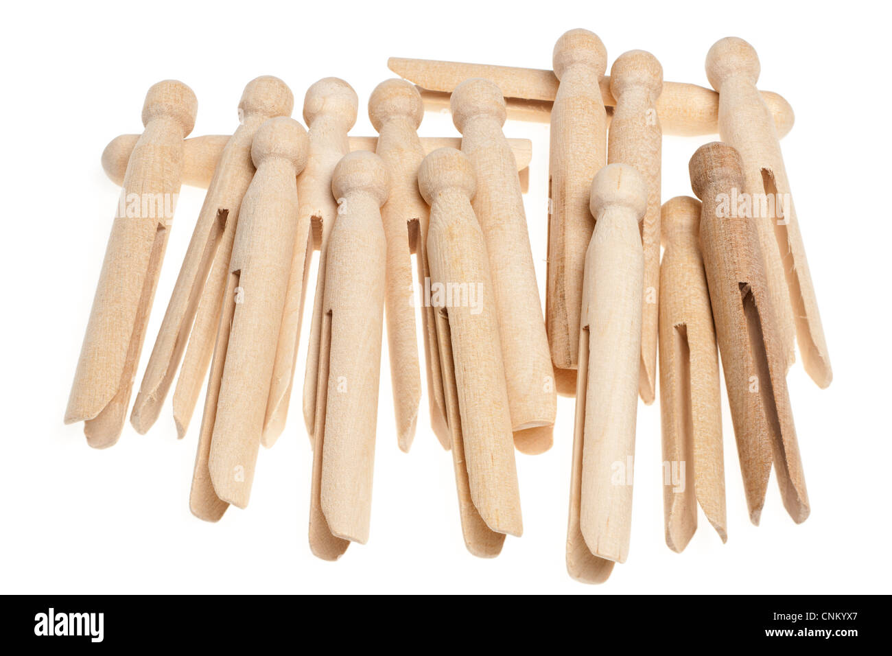 Pile of Dolly wooden clothes pegs Stock Photo