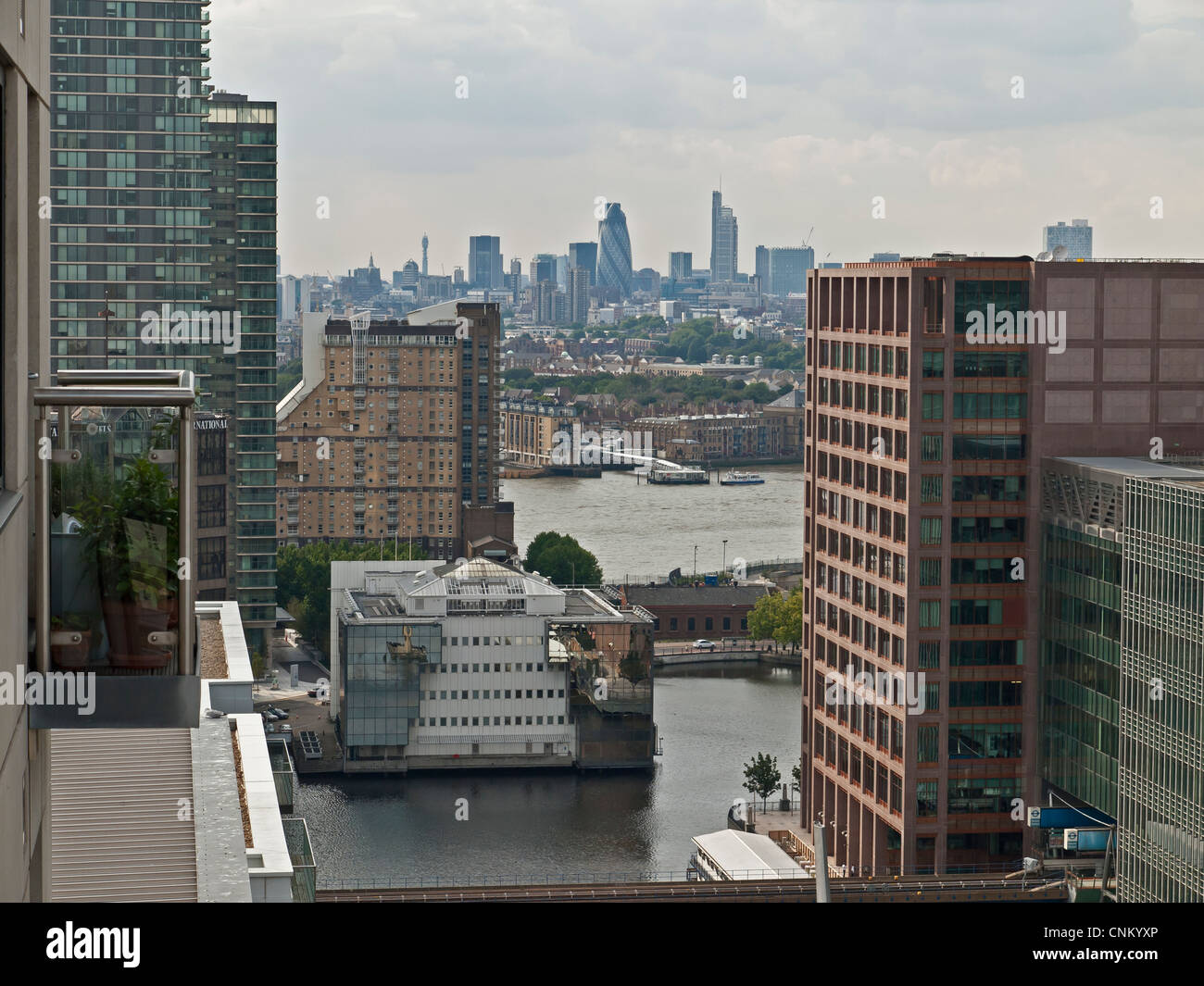 View to City of London from Canary Wharf Docklands UK Stock Photo - Alamy