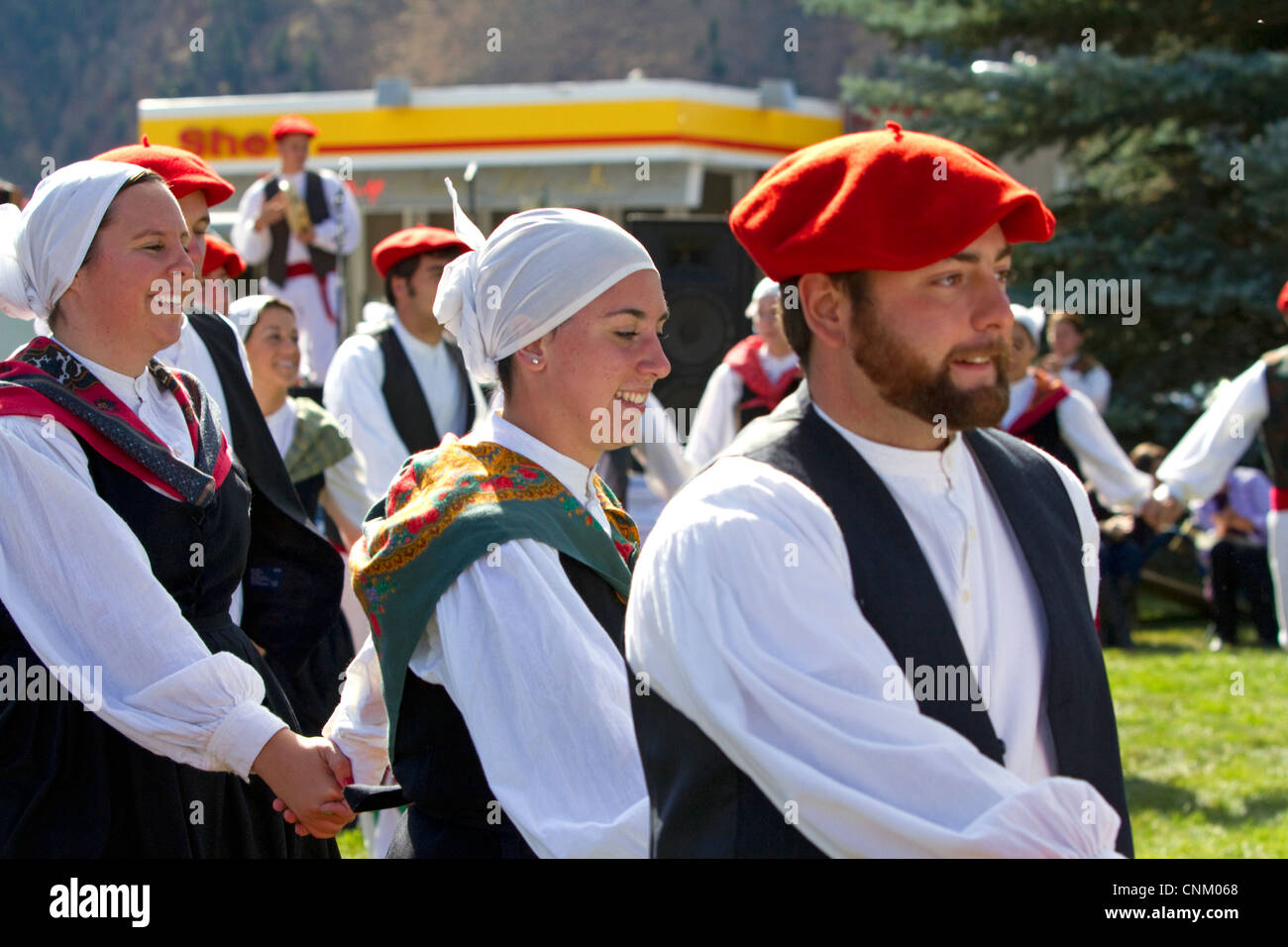 The Oinkari Basque Dancers perform at the Trailing of the Sheep Festival in Hailey, Idaho, USA