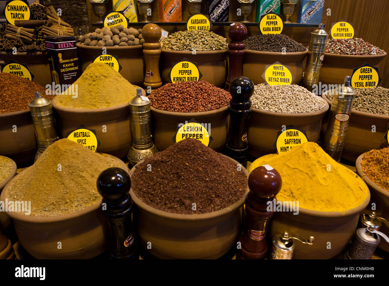 Turkish spices and herbs at the Egyptian Bazaar, Istanbul, Turkey Stock Photo