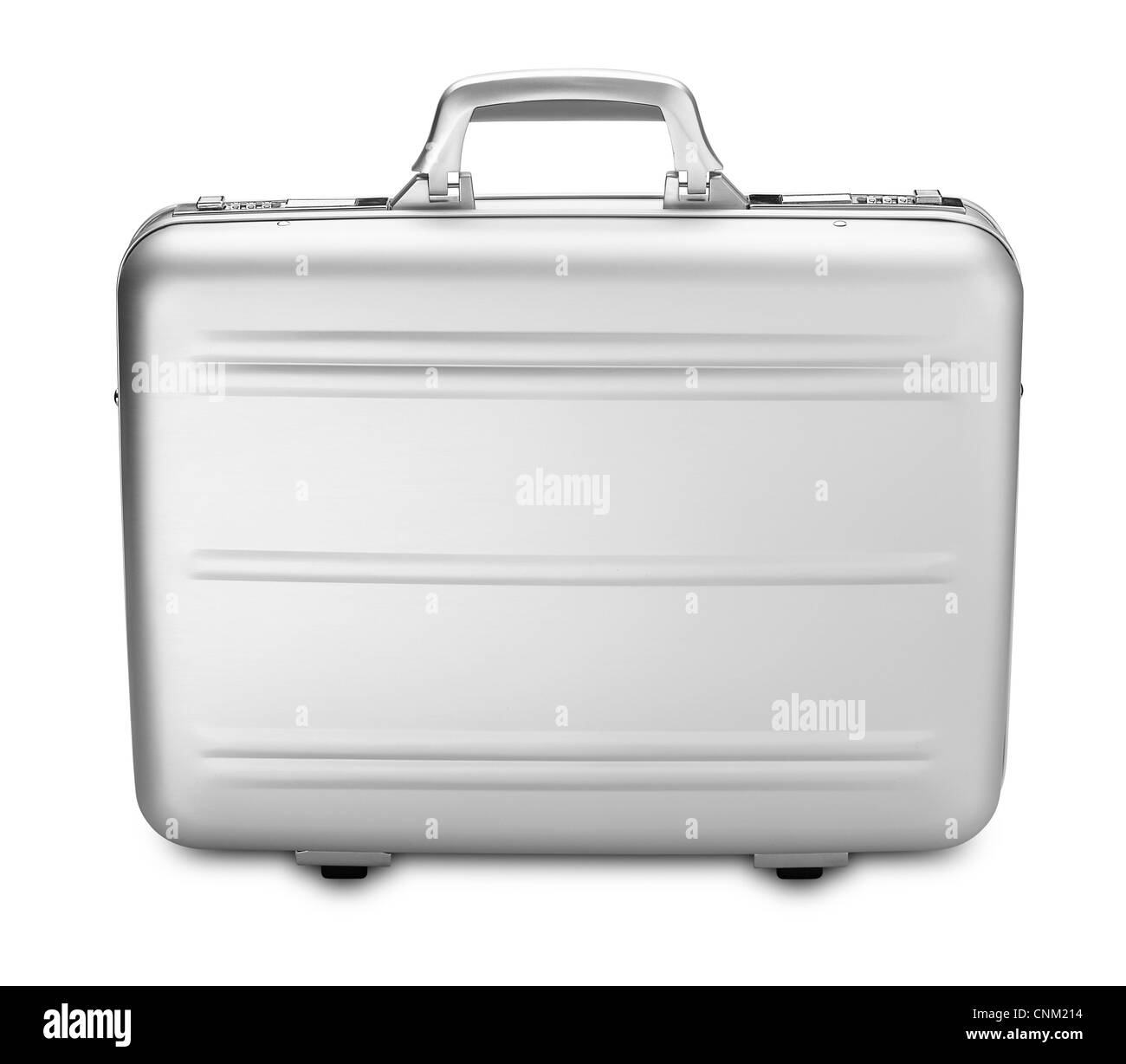 a side view modern silver briefcase isolated on white (clipping path) Stock Photo
