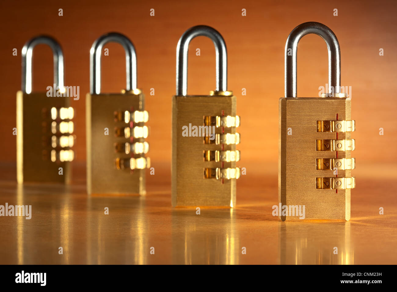 Four modern combination locks still life. Stock Photo