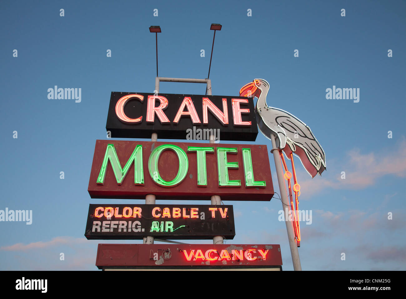 Crane Motel sign, Roswell, New Mexico. Stock Photo