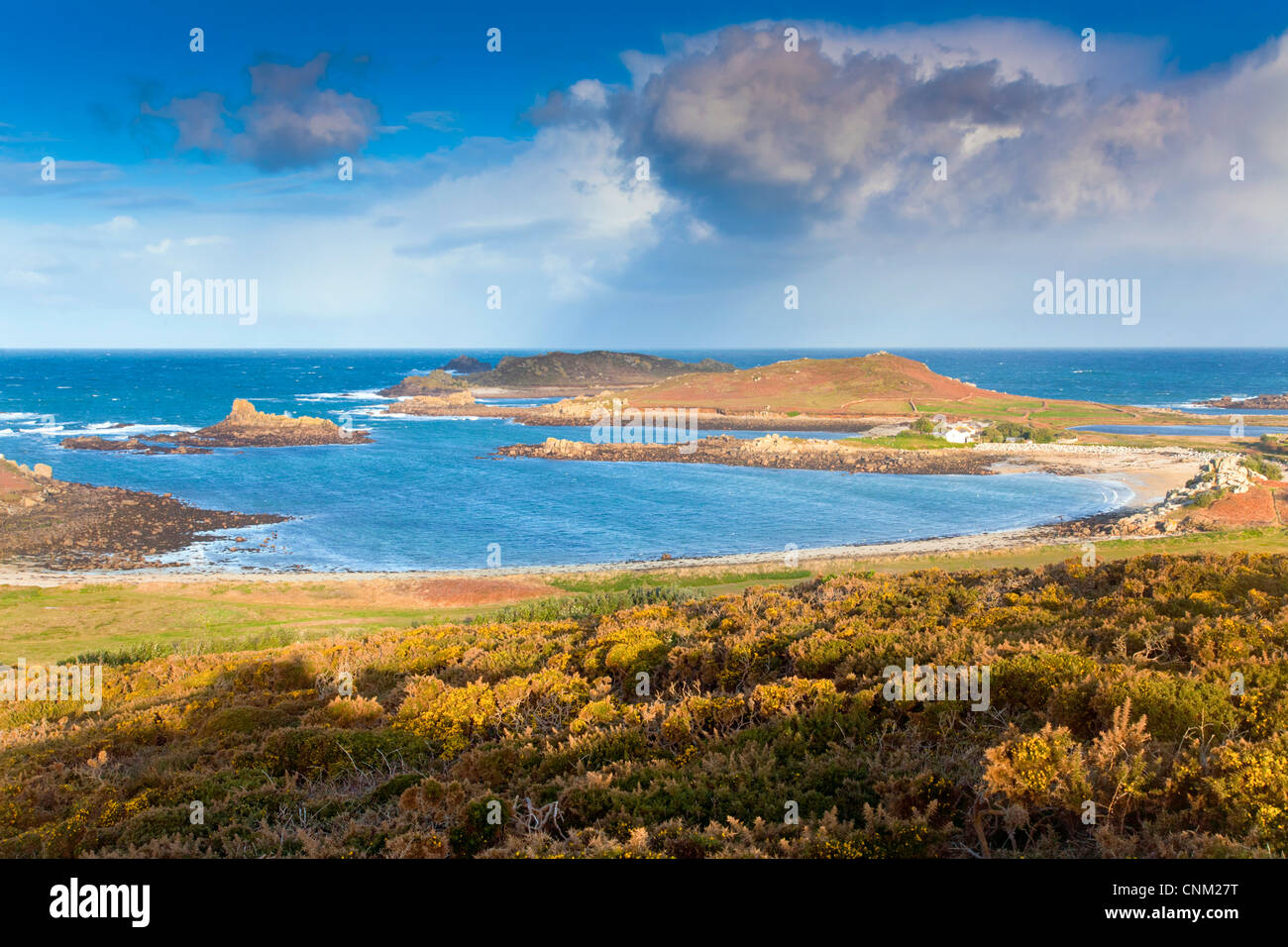 Bryher; looking west to the Atlantic from Samson hill; Isles of Scilly Stock Photo