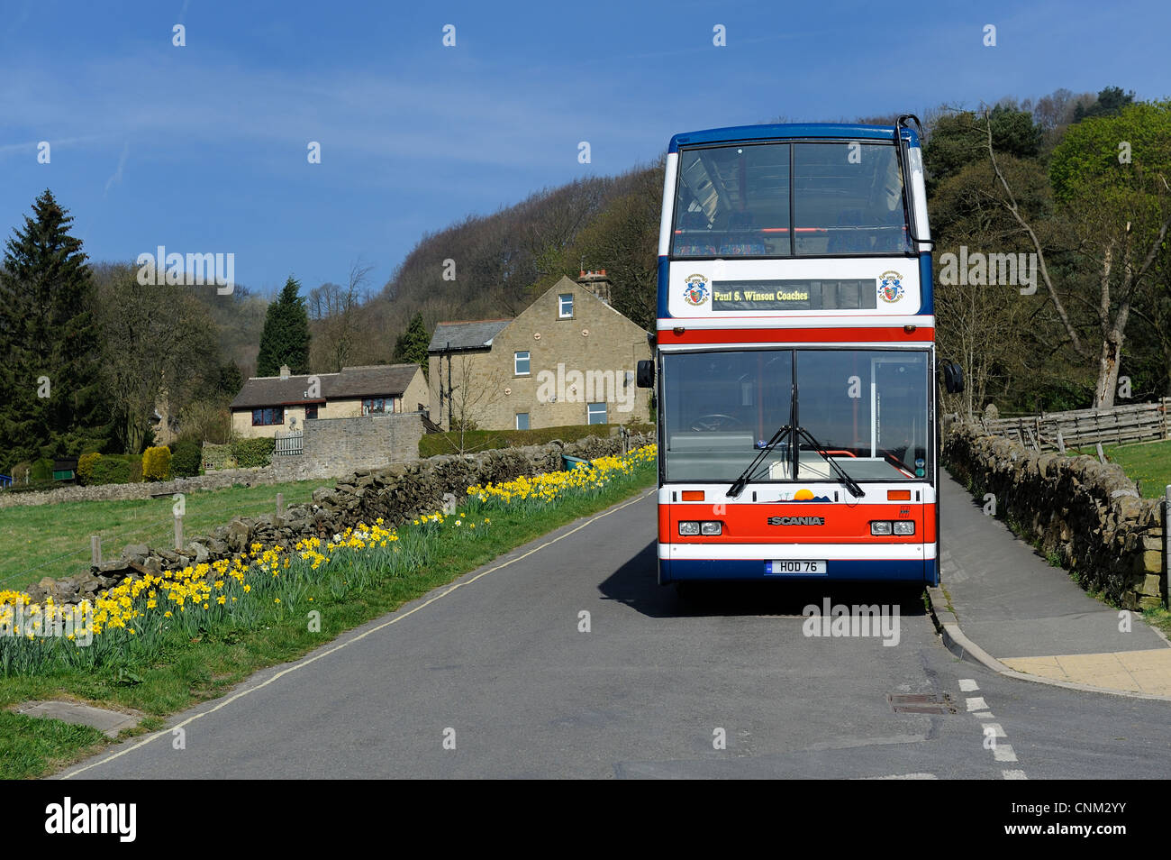 scania bus "paul s winson coaches" parked up in eyam derbyshire england