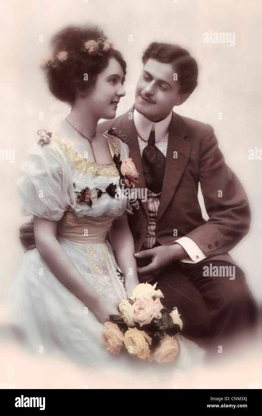 Vintage photo of bride and groom with vignetting Stock Photo