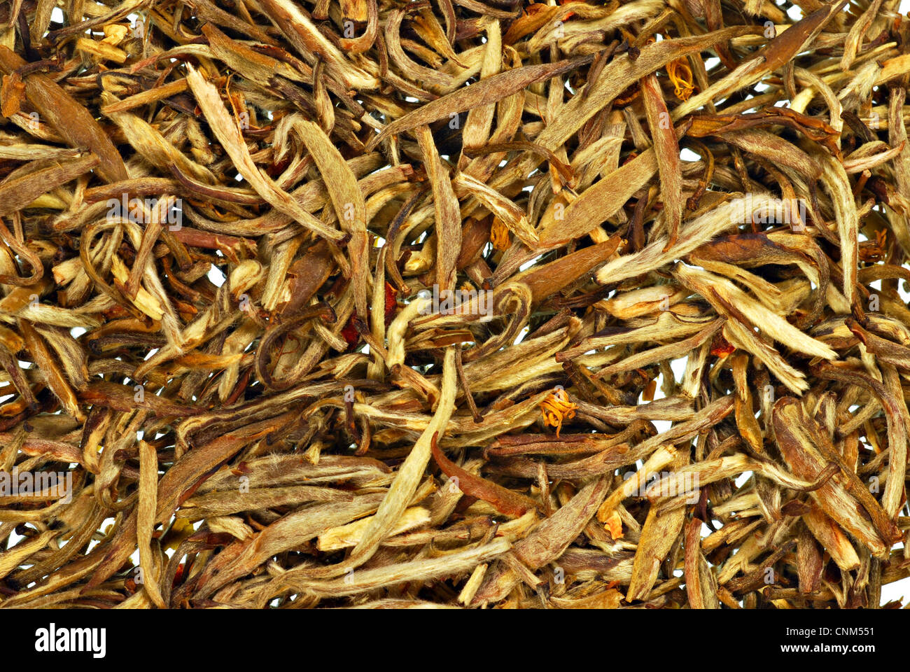 Tiny cup of jasmine tea surrounded by dried jasmine leaves and flowers
