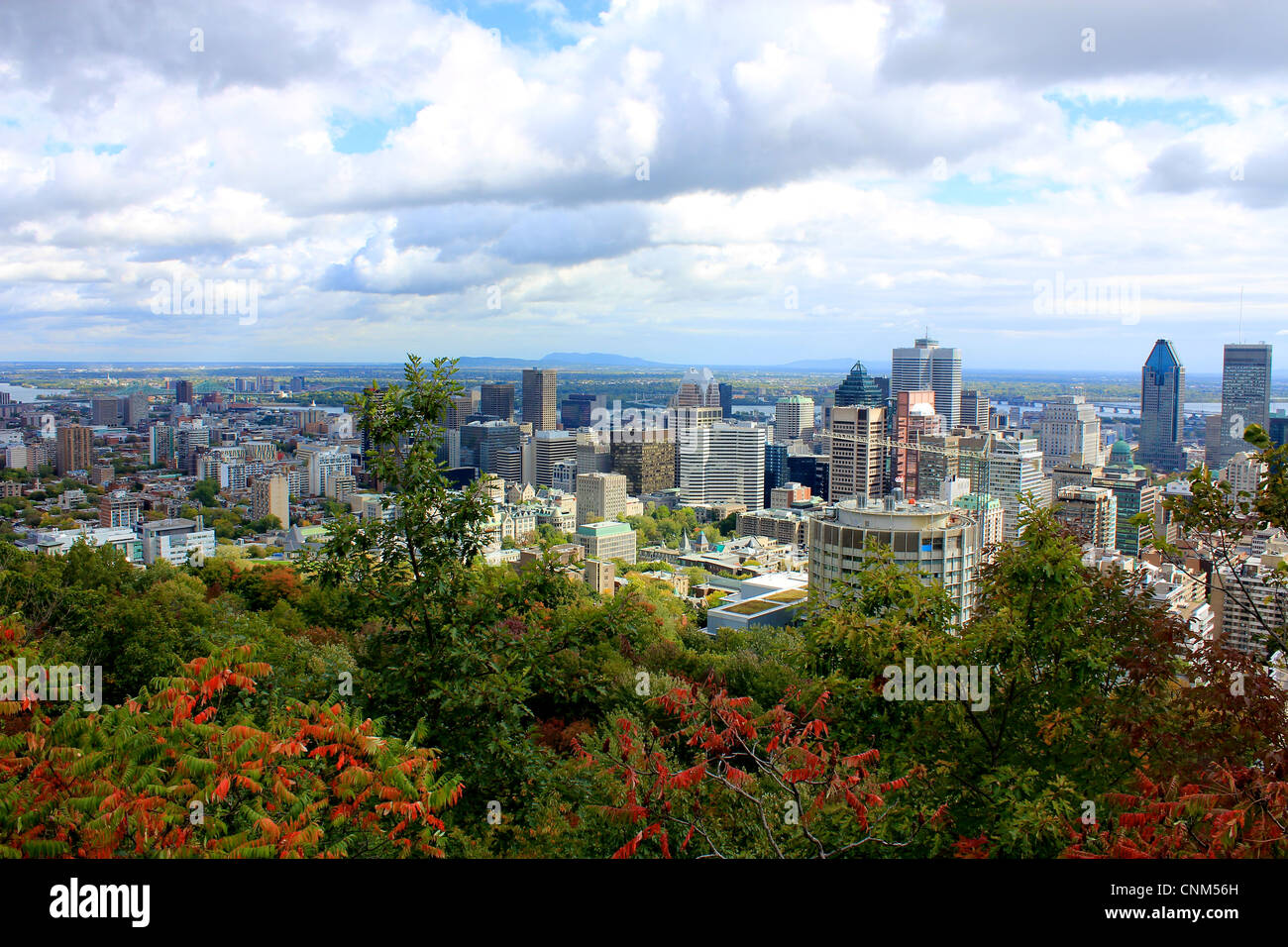 A view of Montreal, Quebec, in Indian Summer from Parc du Mont-Royal. Stock Photo