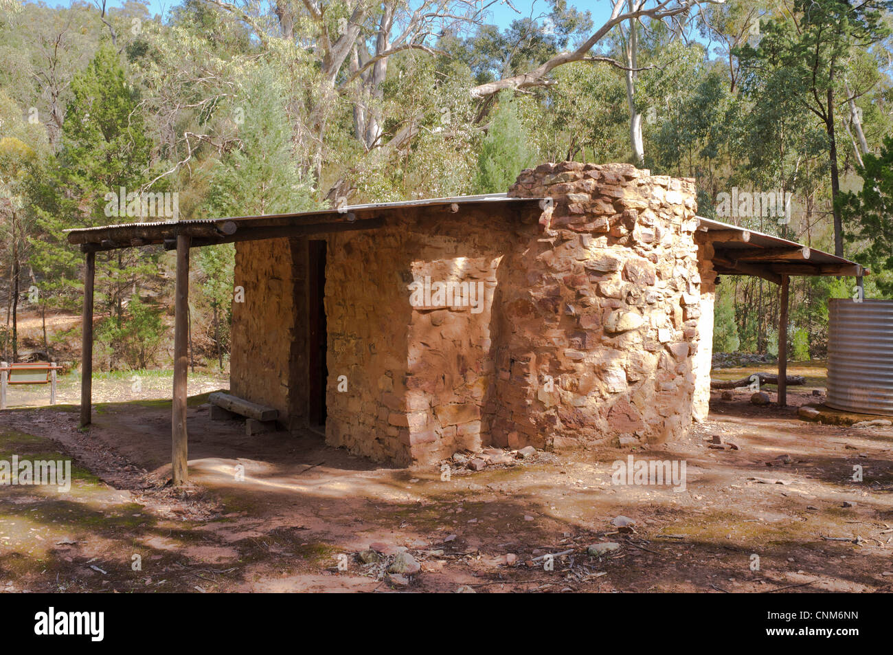Restored Scarfes Hut, an old shepherd's hut at Mambray Creek in Mount Remarkable National Park in the Southern Flinders Ranges in South Australia Stock Photo