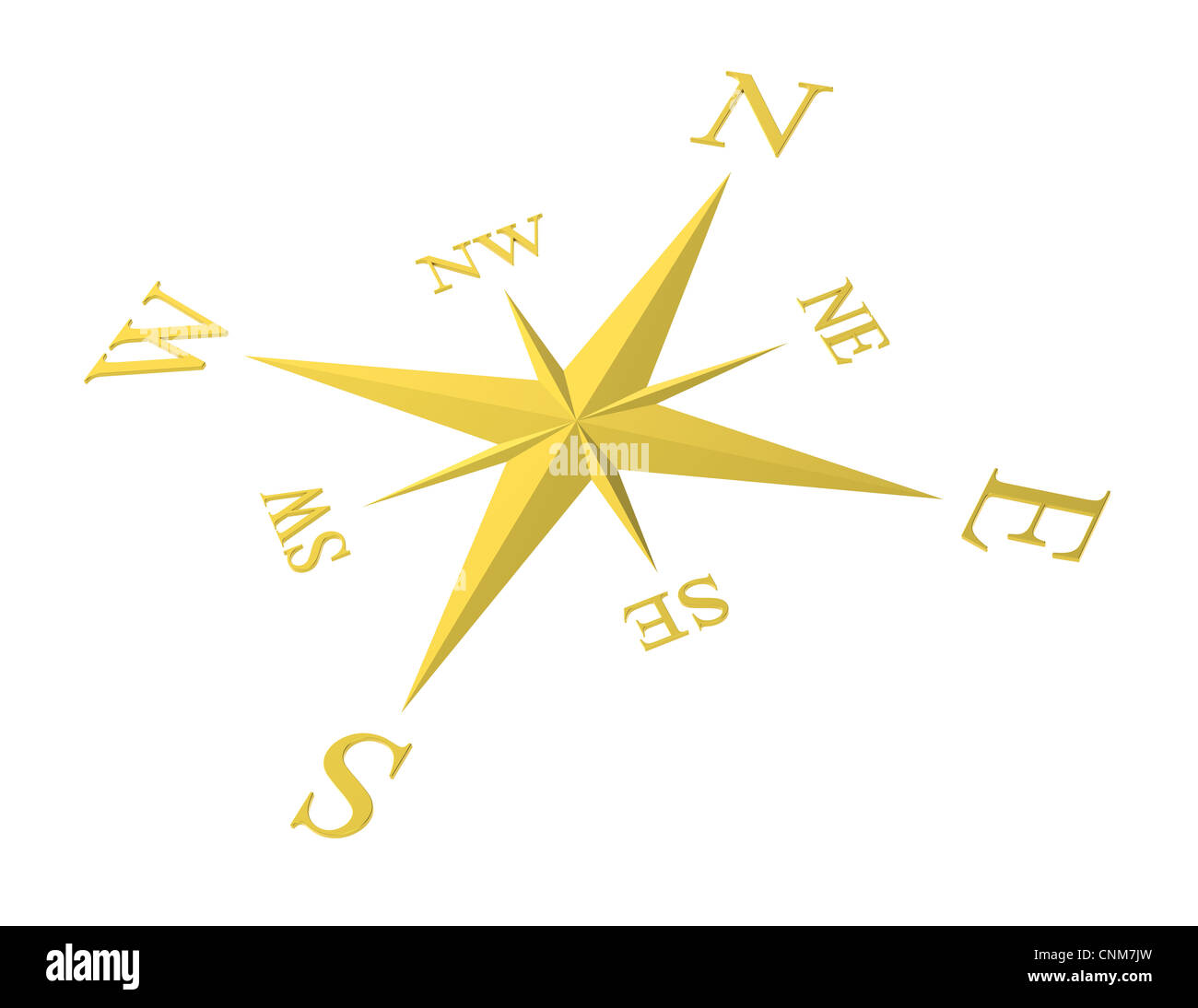 A golden Compass rose. White background. Stock Photo