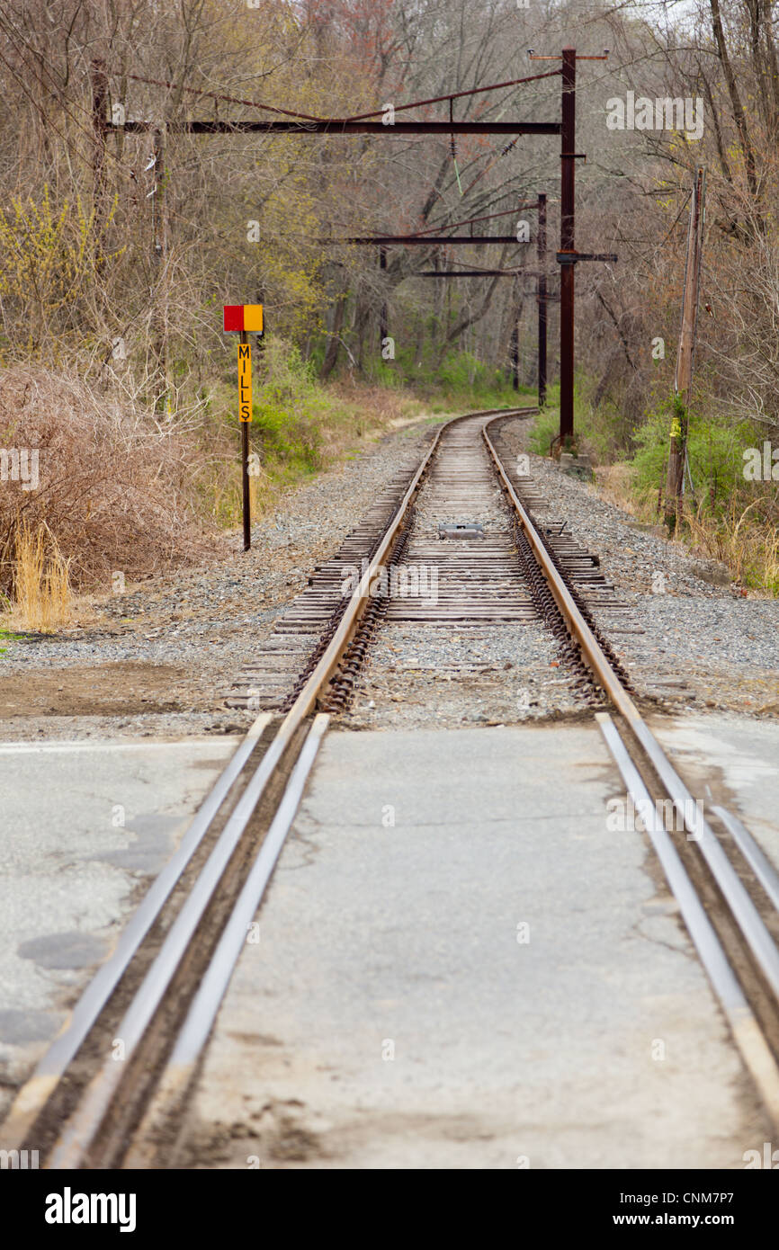 Train tracks going through Glen Mills, Pennsylvania Stock Photo