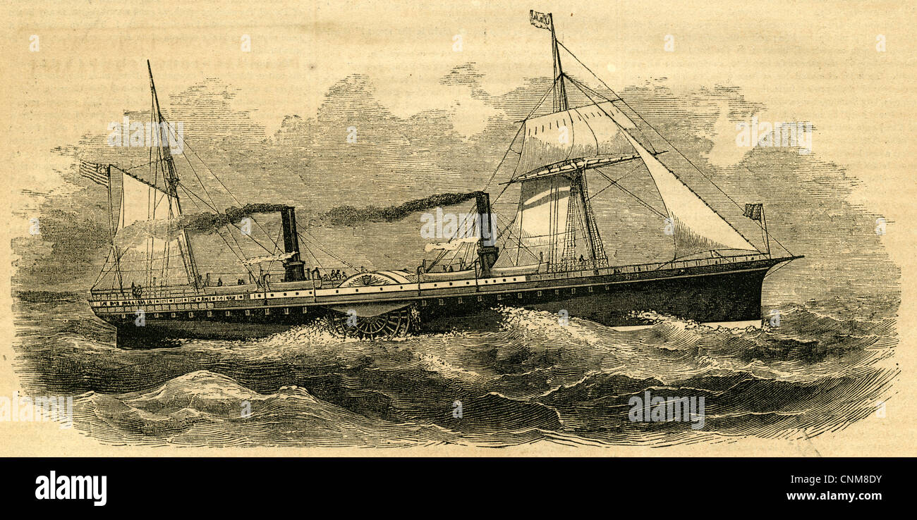1854 engraving, The United States Mail Steamship John L. Stephens. Built for the Pacific Mail Steamship Company. Stock Photo