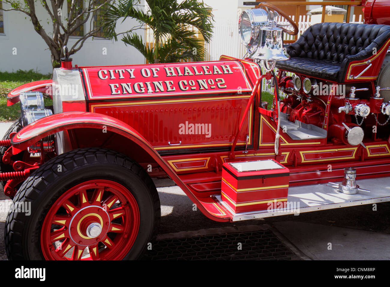 Miami Florida,Hialeah,Palm Avenue,Art on Palm,fair,festival,antique,fire engine truck engine,red,City of Hialeah Engine Co. No. 2,red,FL120311192 Stock Photo