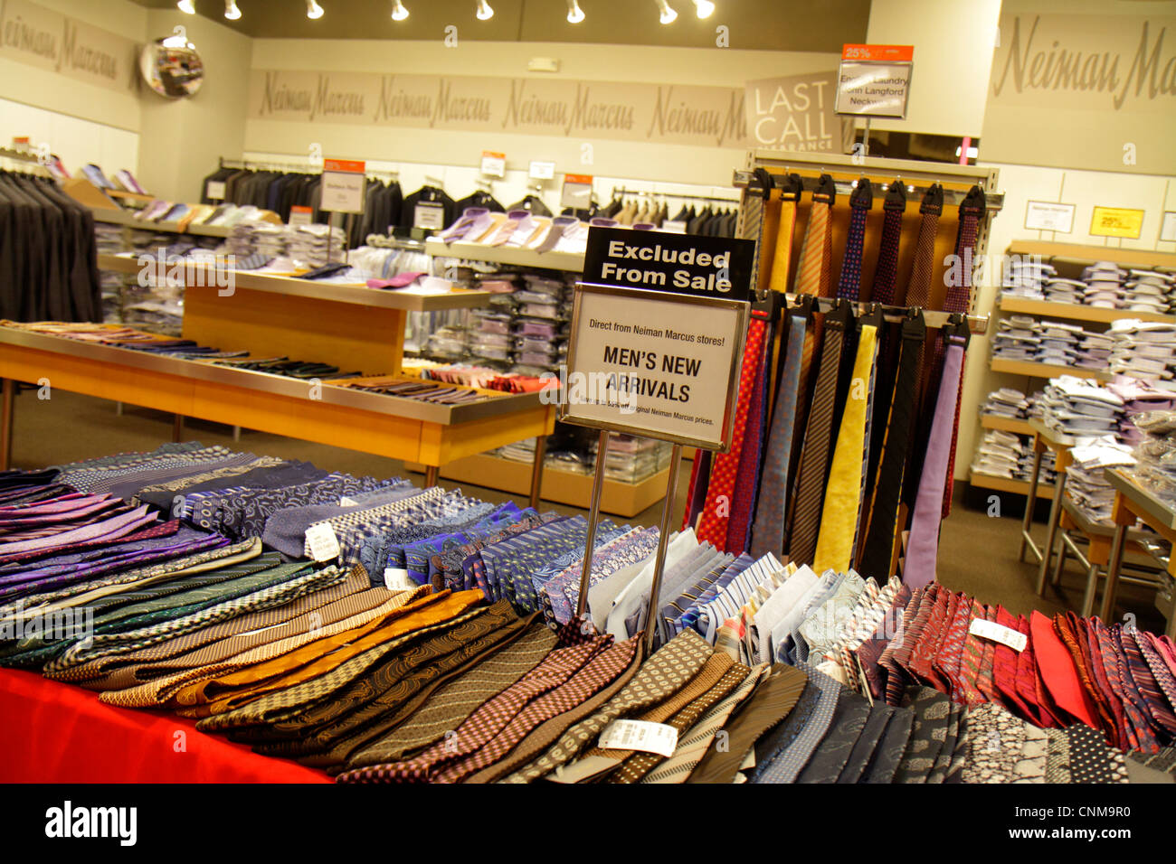 Miami Florida,Sweetwater,Dolphin mall,Neiman Marcus,Last Call Clearance Center,centre,man's,men's,ties,display case sale,luxury,FL120311383 Stock Photo
