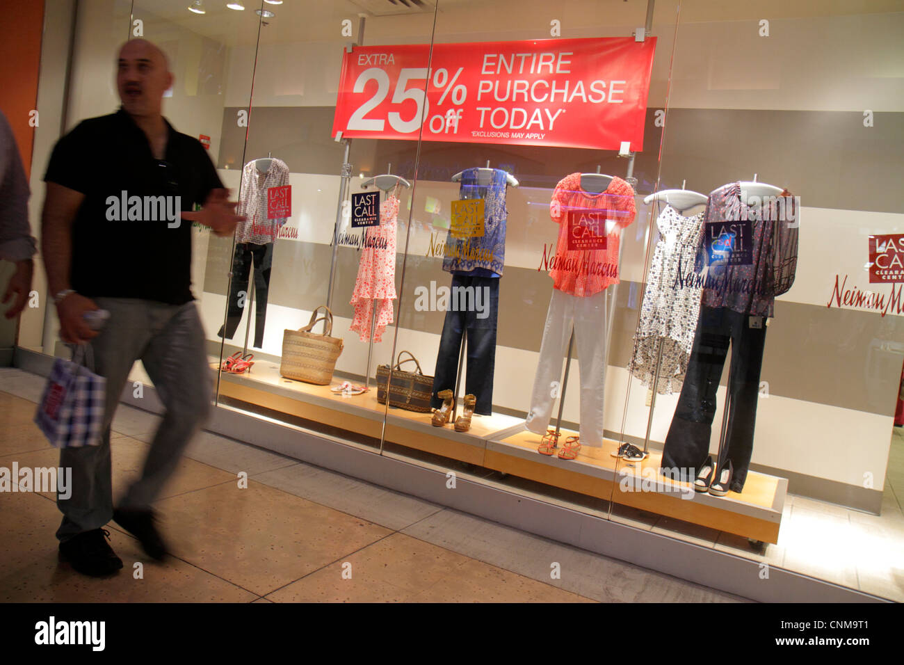 Miami Florida,Sweetwater,Dolphin mall,window product products display sale,Neiman  Marcus,Last Call Clearance Center,centre,clothing,apparel,accessorie Stock  Photo - Alamy