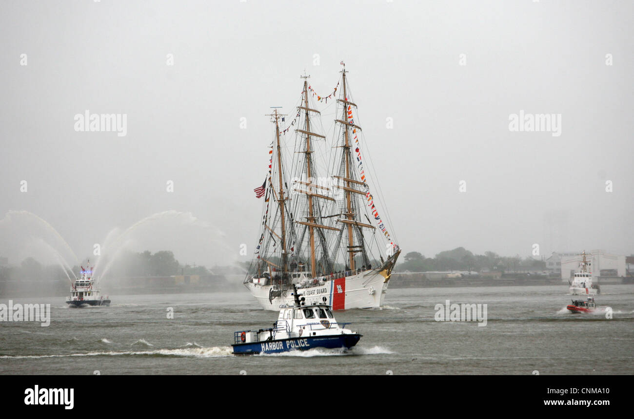 The U.S. Coast Guard tall ship Eagle arrives in New Orleans as part of The War of 1812 Bicentennial Commemoration. The War of 1812 Bicentennial Commemoration in New Orleans is part of a series of city visits by the Navy, Coast Guard, Marine Corps and Operation Sail beginning in April 2012 and concluding in 2015. New Orleans is the first and the last city visit in the series. Stock Photo