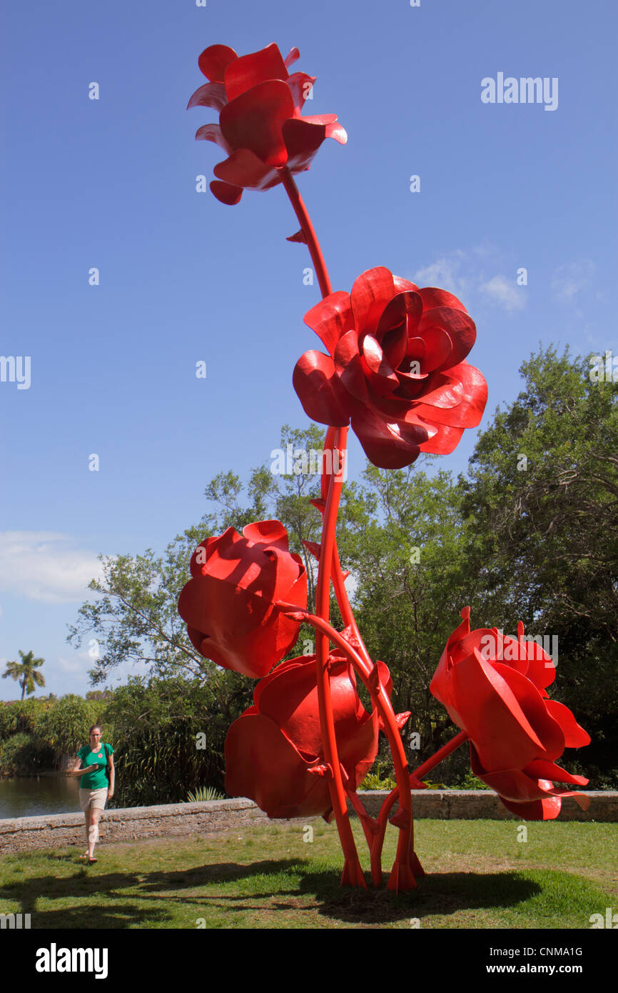 Miami Florida,Coral Gables,Fairchild Tropical Gardens,giant red roses,artist Will Ryman,art,FL120311414 Stock Photo