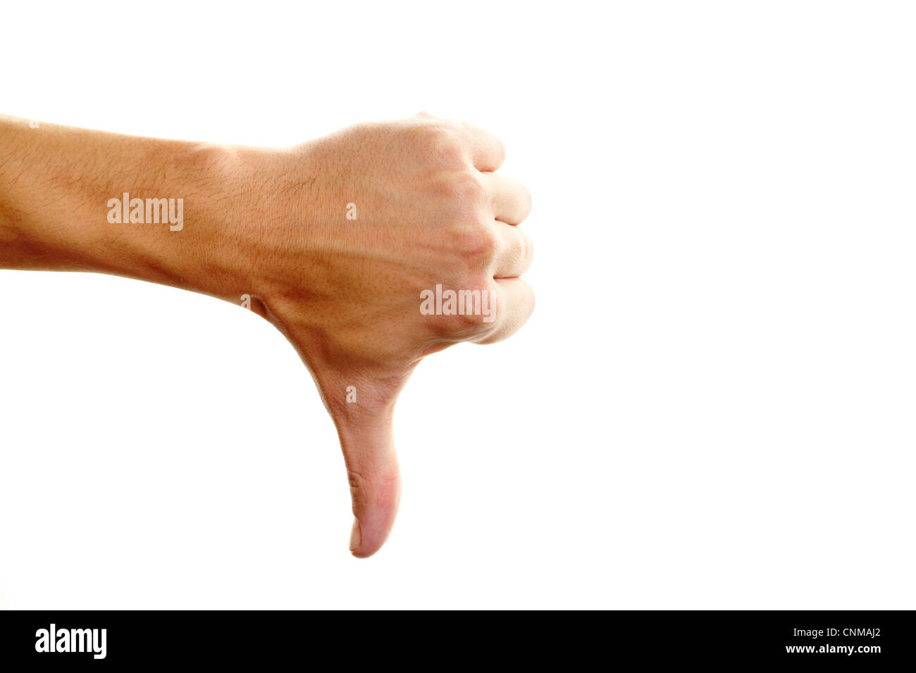 Image of human hand showing thumb down in isolation Stock Photo