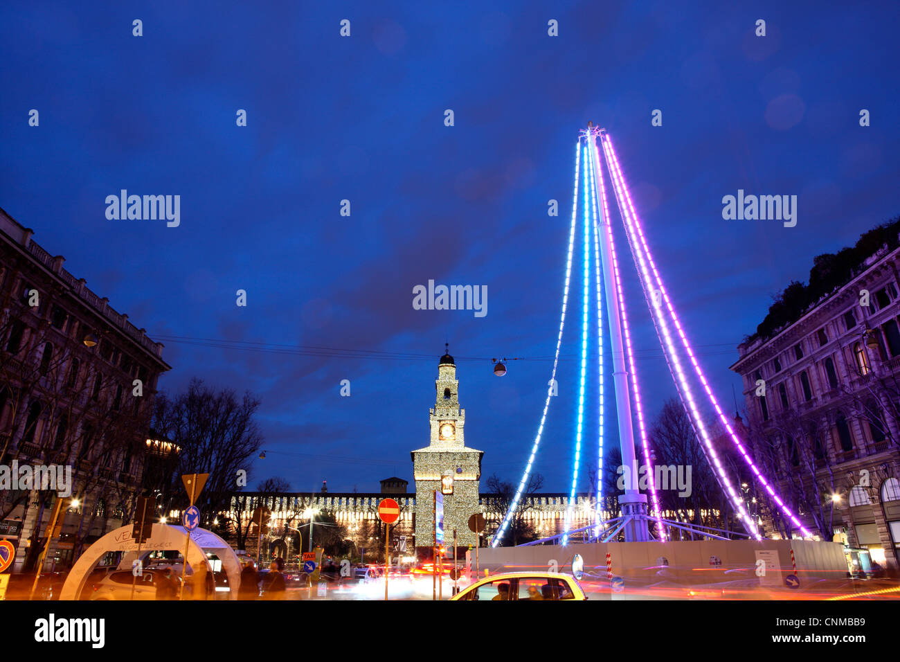 Piazza Castello at Christmas, Milan, Lombardy, Italy, Europe Stock Photo