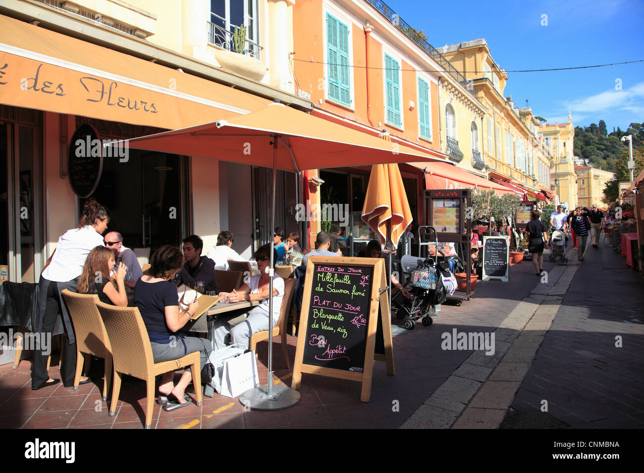 Cafe, Cours Saleya, Old Town, Nice, Alpes Maritimes, Provence, Cote d'Azur, French Riviera, France, Europe Stock Photo