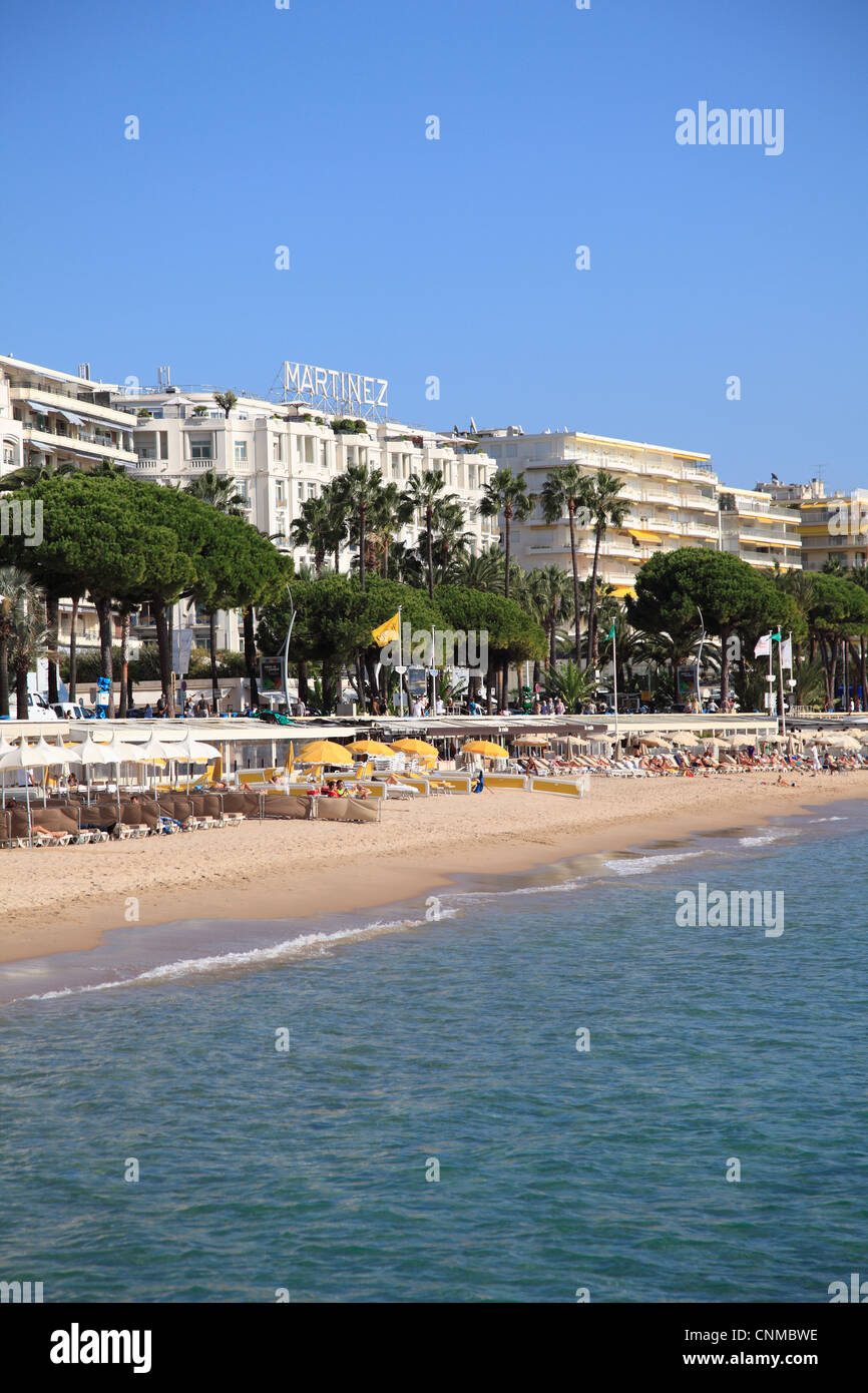 Beach, La Croisette, Cannes, Alpes Maritimes, Provence, Cote d'Azur, French Riviera, France, Mediterranean, Europe Stock Photo