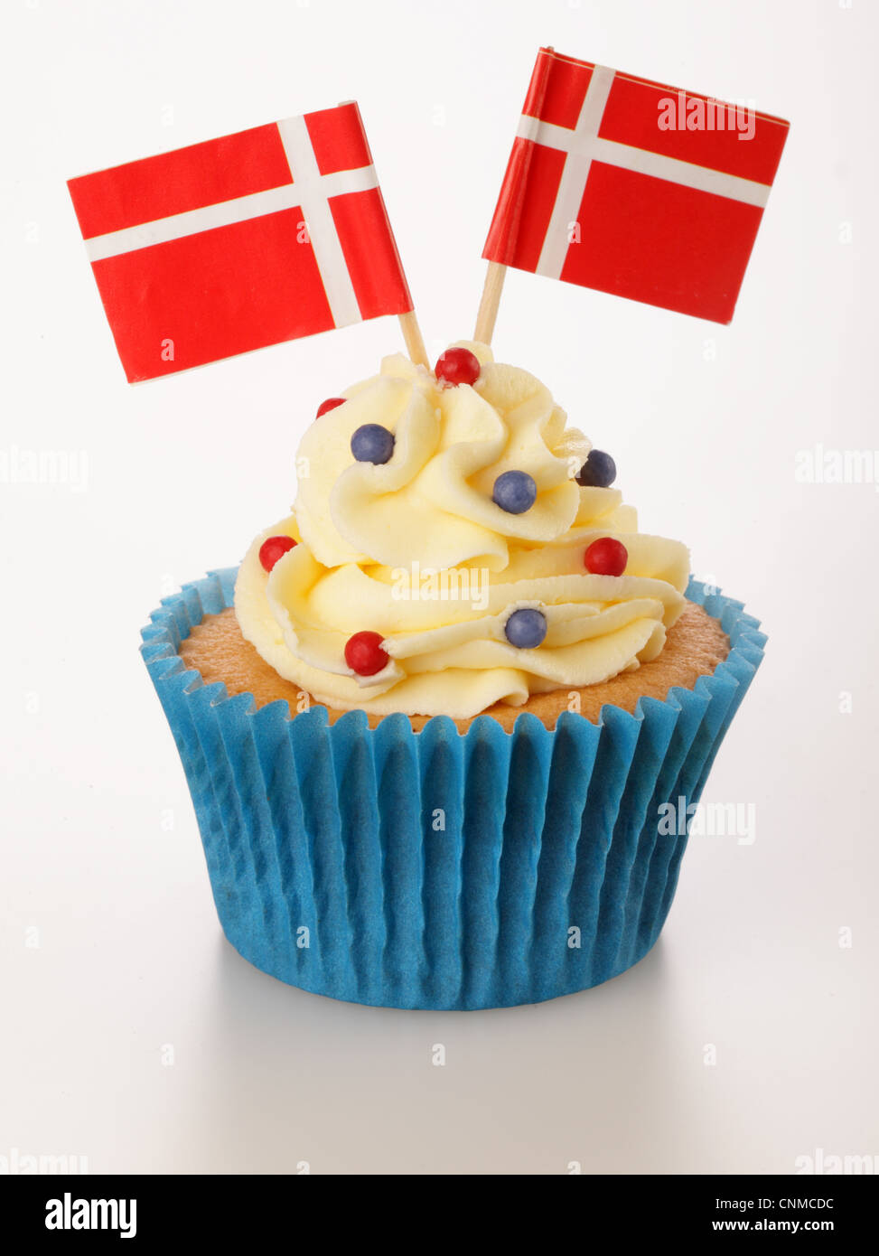 DANISH FLAG CUPCAKE Stock Photo