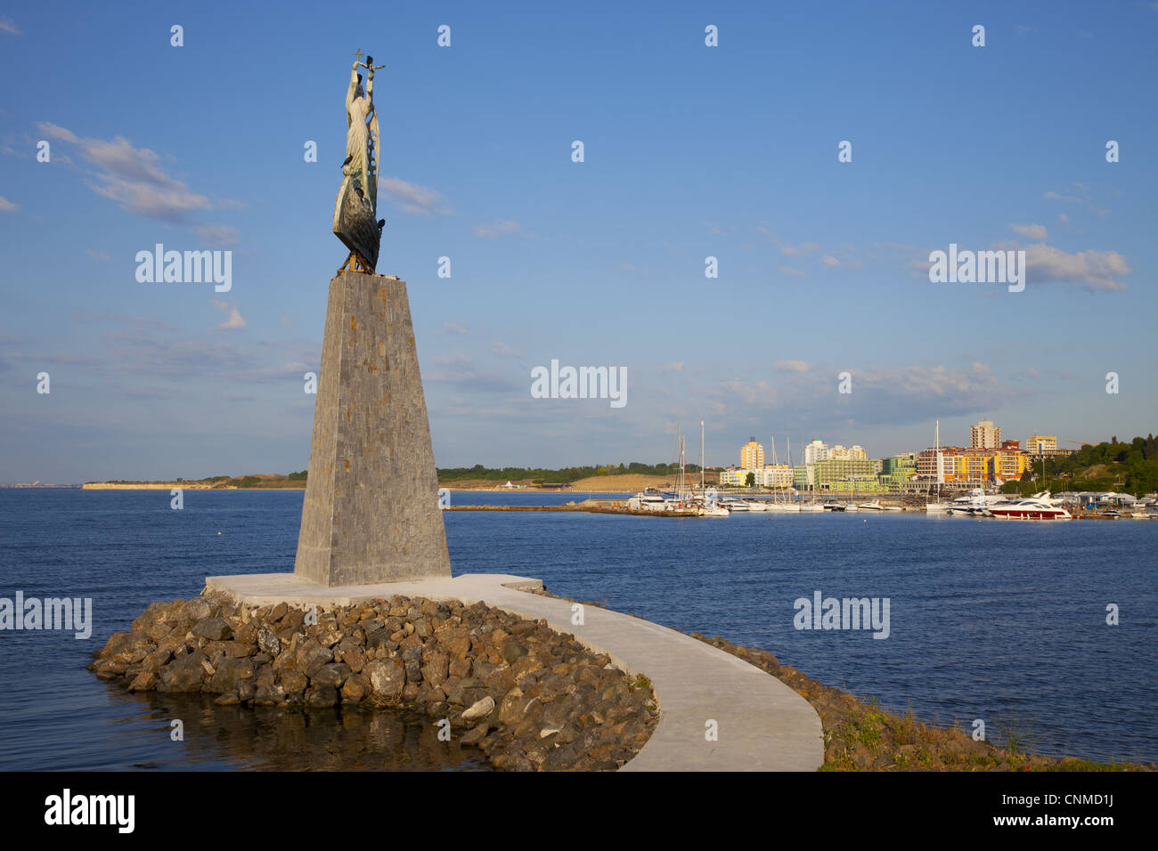 Statue of St. Nicholas in South Nessebar Bay, Nessebar, Bulgaria, Black Sea, Europe Stock Photo