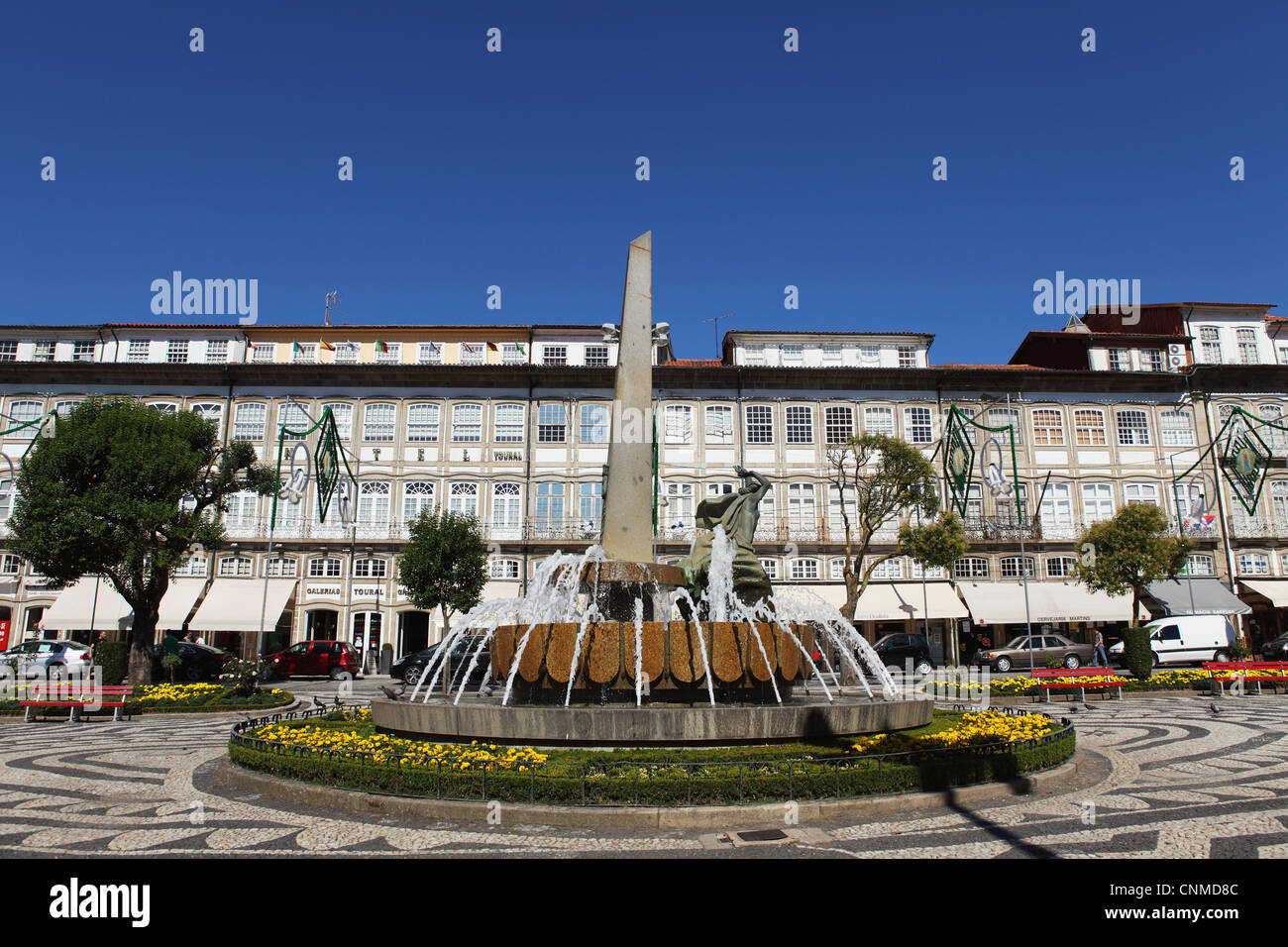 The Fonte Artistica fountain on the Largo de Toural public square in Guimaraes, Minho, Portugal, Europe Stock Photo