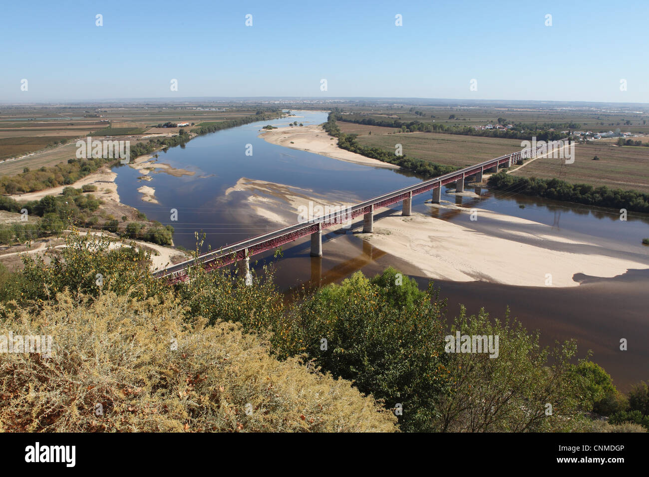 The Dom Luis I Bridge across the River Tagus (Rio Tejo) at Santarem, Ribatejo, Portugal, Europe Stock Photo