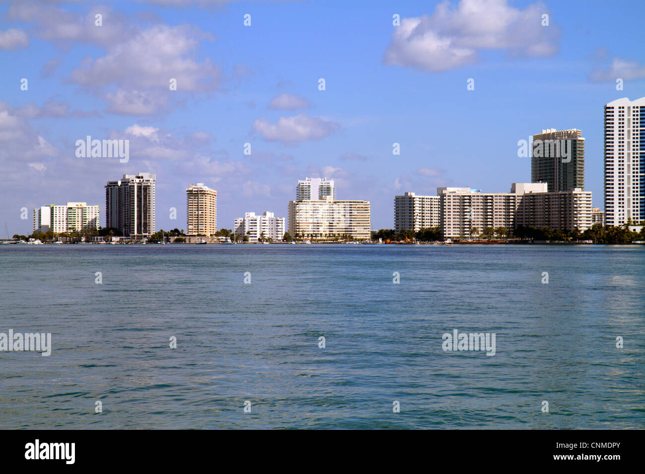 Miami Beach Florida,Biscayne Bay,West Avenue condominium buildings,city skyline,high rise skyscraper skyscrapers building buildings water,FL120331111 Stock Photo